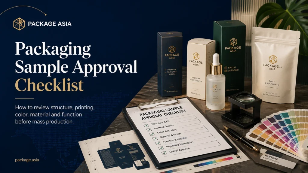 Packaging sample approval checklist for structure printing color material and function