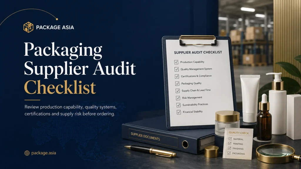 Packaging supplier audit checklist covering production capability quality systems certifications and supply risk