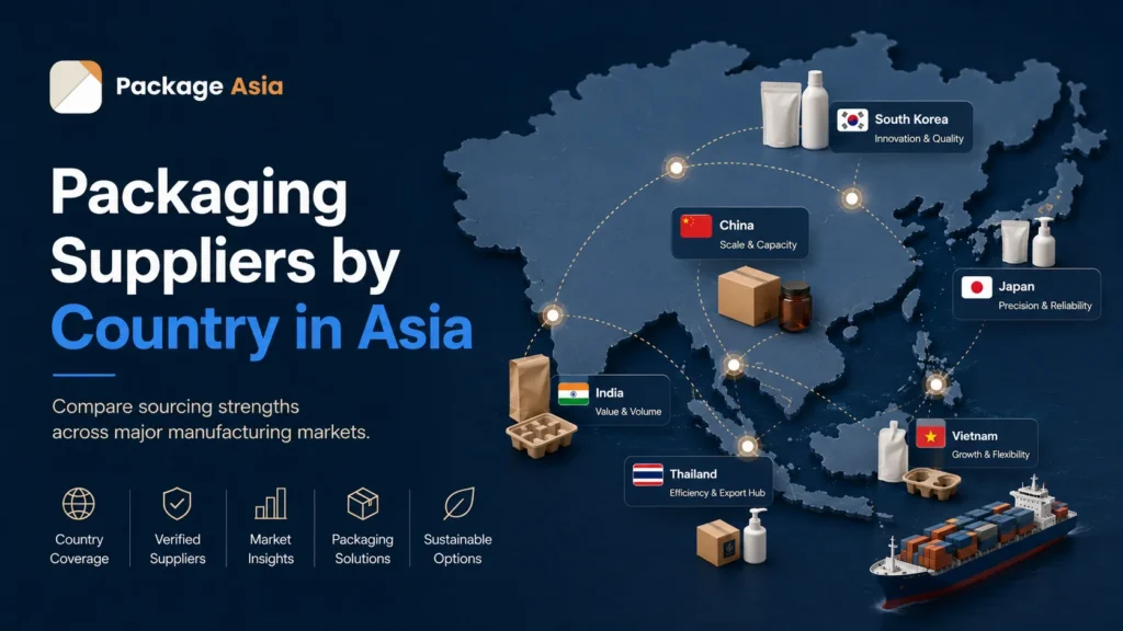 Packaging suppliers by country in Asia comparing South Korea, China, Japan, India, Thailand and Vietnam